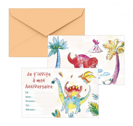 C&L Carton invitation - lot de 8 - dinosaures
