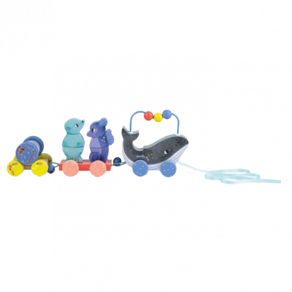 Train d'activités à tirer en bois Les aventures de Paulie Moulin roty