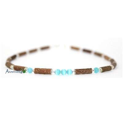 Collier de dentition Noisetier et oeil de chat aqua - Avellana