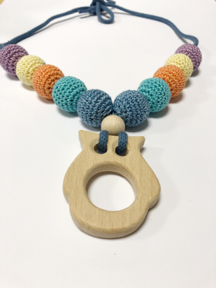 Collier d'allaitement et portage - Hibou rainbow arc-en-ciel - Adénate