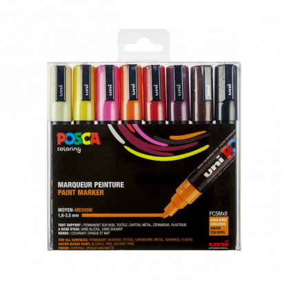 Set de 8 marqueurs Pointe conique moyenne PC5M Couleurs chaudes Posca