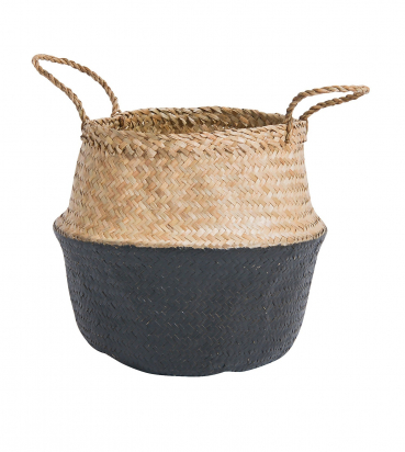 Grand panier tressé noir/naturel - Les Moustaches  - Moulin Roty