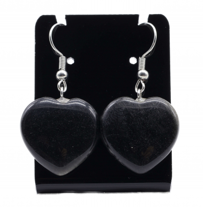 Boucles d'oreilles Coeur Obsidienne Noire 4cm