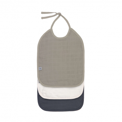 Bavoirs en gaze de coton Olive, blanc, bleu Lassig