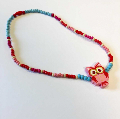 Collier en bois - Chouette rose - Small foot 