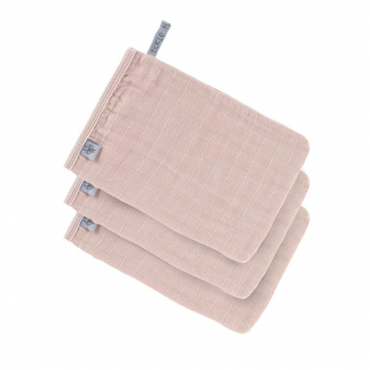Lot de 3 gants de toilette en gaze de coton Powder pink Lassig