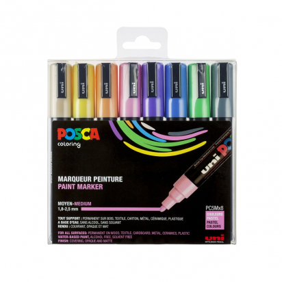 Set de 8 marqueurs Pointe conique moyenne PC5M Couleurs pastel Posca