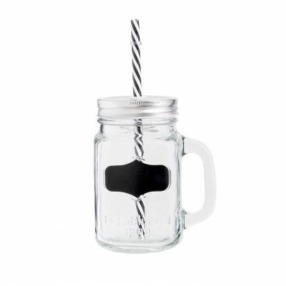 Gobelet en verre avec paille - Ardoise