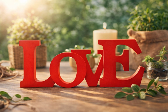 Lettre décorative LOVE en bois rouge – Décoration intérieure – 25 × 10,5 × 2 cm J-line