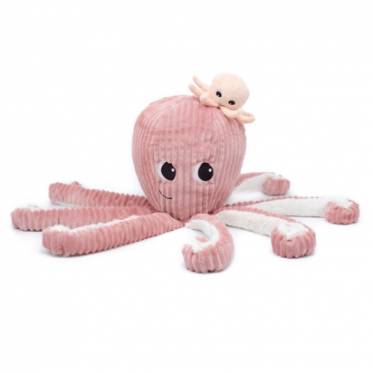 Doudou peluche Ptipotos la maman pieuvre et bébé rose Les Déglingos