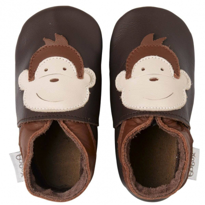 Chaussons en cuir souple Singe chocolat Bobux