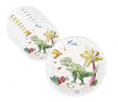C&L Assiette Ø 23 cm - lot de 8 - dinosaures