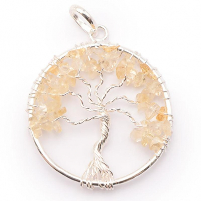 Pendentif arbre de vie 40mm Citrine chauffee  sur collier cordon