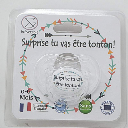 Sucette Tétine " Surprise tu vas être tonton ! " Irréversible Bijoux