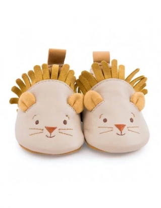 Chaussons en cuir lion beige Sous mon baobab Moulin roty
