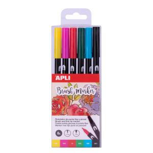 Pack de 6 feutres Brush Marker à double pointe couleurs classiques Apli