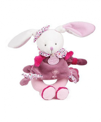 Peluche hochet Cerise le lapin rose 19 cm Doudou et compagnie