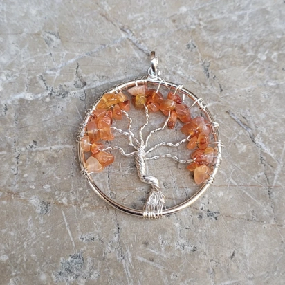 Pendentif arbre de vie 40mm Cornaline sur collier cordon