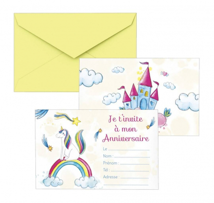 C&L Carton invitation - lot de 8 - licornes