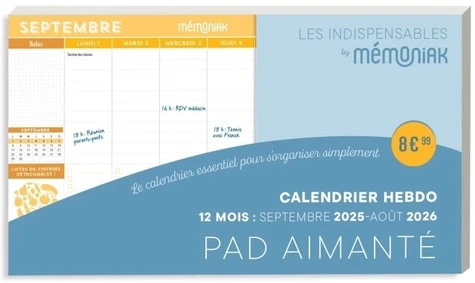 Memoniak Pad aimanté Calendrier hebdo. 12 mois : septembre 2025 - août 2026 Edition 2025 - 2026