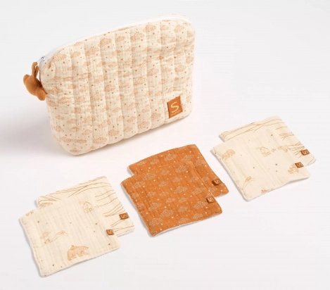 Trousse de toilette en double gaze de coton et carrés éponge - ORSINO Sauthon