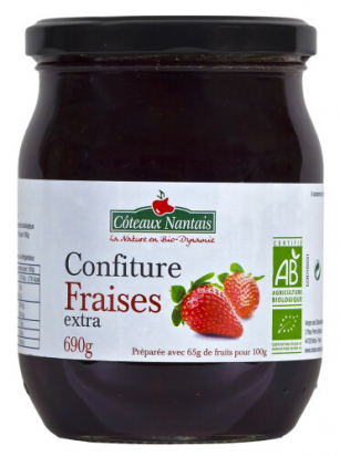 Confiture fraises bio (au sucre de canne bio) 690 g Côteaux Nantais
