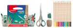 Maped - Trousse Smiling Planet avec Fournitures scolaires - Trousse Scolaire en Tissu + 12 Crayons de couleur FSC + 1 Ciseaux 16cm + 1 Taille-Crayons avec Réserve + 1 Gomme Blanche