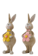 J-Line lapin décoratif debout fleuri jaune 19 cm en polyrésine – décoration intérieure