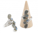 Bague labradorite AA argent 925 réglabe Géo