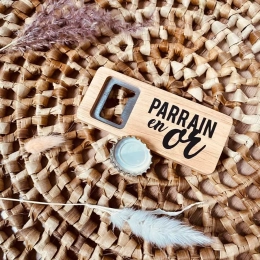 Décapsuleur en bois parrain en or La vie en magenta