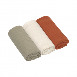 Lange mousseline M (3 pcs), Little Forest Rouille Olive Blanc Lassig