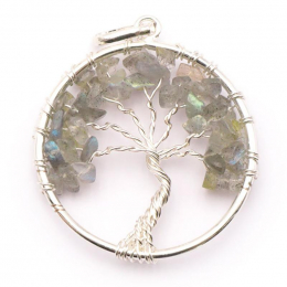 Pendentif arbre de vie 40mm Labradorite  sur collier cordon