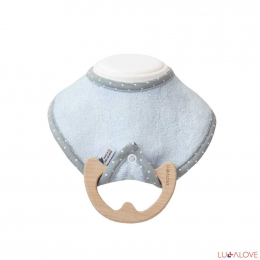 Bleu - Anneau de dentition en bois et son bavoir en bambou - Lullalove