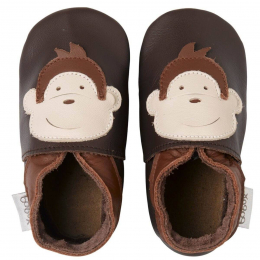 Chaussons en cuir souple Singe chocolat Bobux
