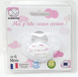 Sucette Tétine " Ma p'tite soeur arrive ! " Irréversible Bijoux