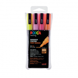 Set de 4 marqueurs Pointe conique fine PC3M Couleurs chaudes pailletées Posca