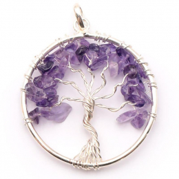 Pendentif arbre de vie 40mm Amethyste  sur collier cordon