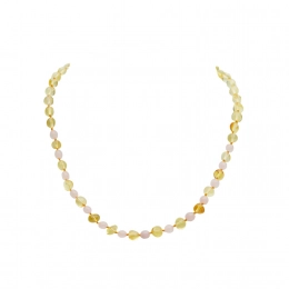 Collier Adulte "Amour et Lumière” en Quartz Rose et Ambre Karma Yoga