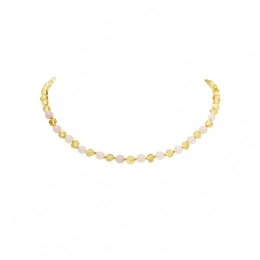 Collier pour bébé "Amour et Lumière” en Quartz Rose et Ambre Karma Yoga