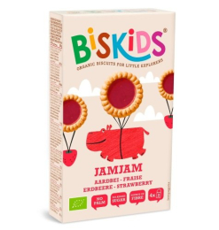 Biskids JAMJAM biscuits pour enfants fourrés à la fraise bio (au jus de pomme concentré bio) (4 x 2) 100 g