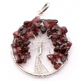 Pendentif arbre de vie 40mm grenat rouge  sur collier cordon