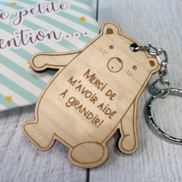Porte clés ours en bois gravé Merci de m'avoir aidé à grandir La chouette mauve