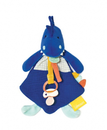 Coffret peluche dinosaure bleu Attache tétine Sashou 23 cm Doudou et compagnie