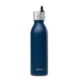 Qwetch Bouteille isotherme inox avec bouchon sport matt bleu marine 600ml